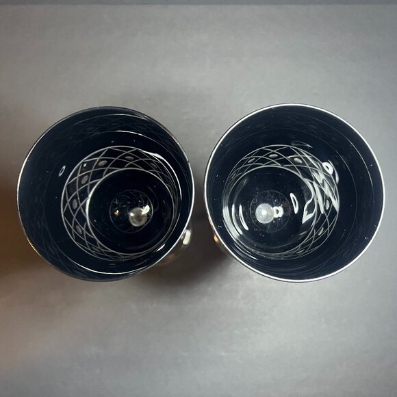 VTG Set of 2 Black & Clear Cut Crystal Gioielli Da Tavola Le Stelle Wine Glasses - Picture 6 of 7